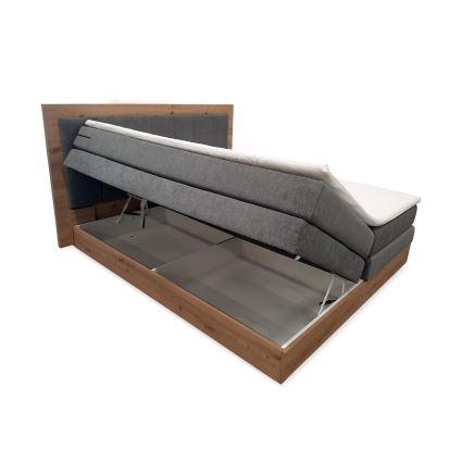 Boxspring-seng JASMINE 180 x 200 cm - med madrasser, topmadras og opbevaringsplads, grå