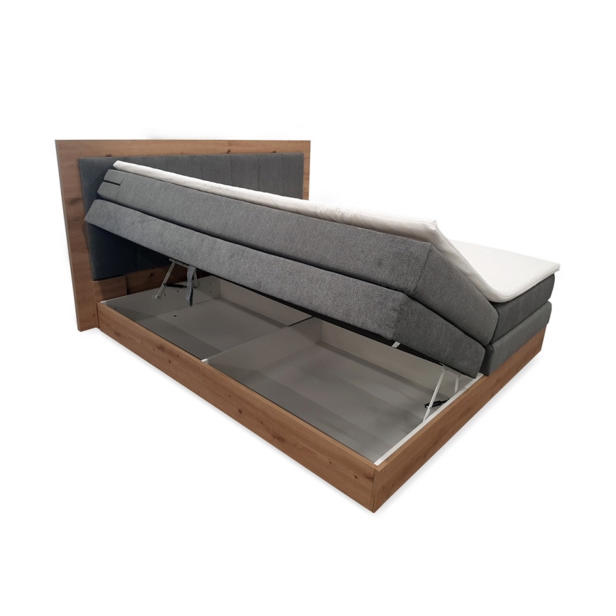 Boxspring-seng JASMINE 180 x 200 cm - med madrasser, topmadras og opbevaringsplads, grå
