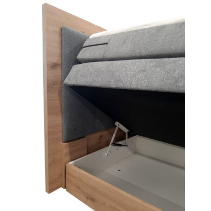 Boxspring-seng JASMINE 180 x 200 cm - med madrasser, topmadras og opbevaringsplads, grå
