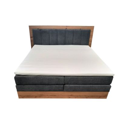 Boxspring-seng JASMINE 180 x 200 cm - med madrasser, topmadras og opbevaringsplads, grå