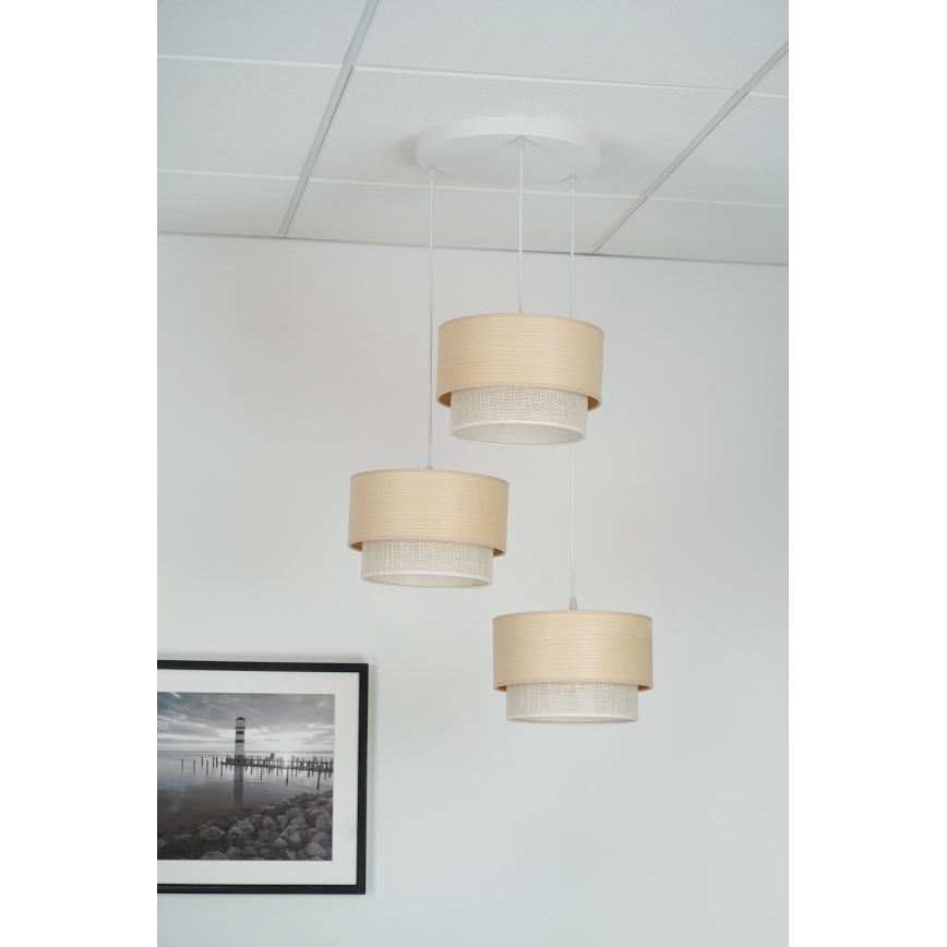 Brilagi - Loftlampe på ledning ARIZONA BOHO 3xE27/15W/230V beige/hvid