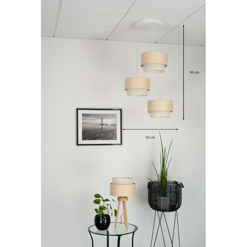 Brilagi - Loftlampe på ledning ARIZONA BOHO 3xE27/15W/230V beige/hvid
