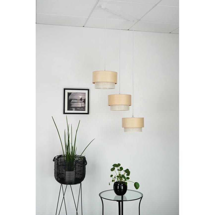 Brilagi - Loftlampe på ledning ARIZONA BOHO 3xE27/15W/230V beige/hvid