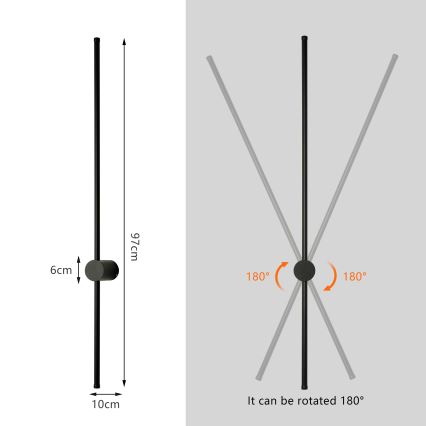 Brilagi - AURA LED udendørs væglampe, 20W, 230V, 3000K, IP54, 97 cm, sort, CRI 90