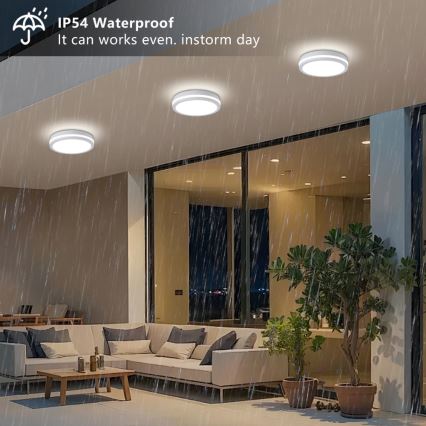 Brilagi - Udendørs loftlampe med indbygget sensor, BENE LED/24W/230V, Ø 26 cm, hvid, IP54