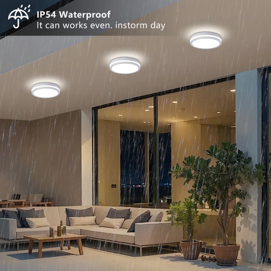 Brilagi - Udendørs loftlampe med indbygget sensor, BENE LED/24W/230V, Ø 26 cm, hvid, IP54