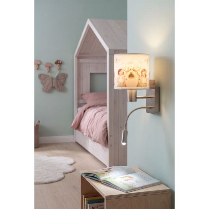 Brilagi - LED fleksibel væglampe til børn BOBO 1xE27/25W/230V + LED/3W mat krom/hvid/lyserød/feer