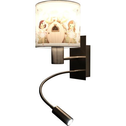 Brilagi - LED fleksibel væglampe til børn BOBO 1xE27/25W/230V + LED/3W mat krom/hvid/lyserød/feer