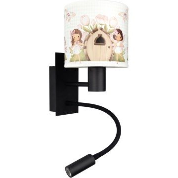 Brilagi - BOBO LED fleksibel væglampe til børn 1xE27/25W/230V + LED/3W sort/hvid/lyserød/feer