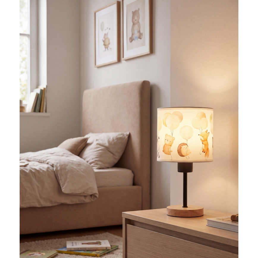 Brilagi - Børnebordlampe BOBO WOOD 1xE27/25W/230V eg/sort/hvid/dyremotiv
