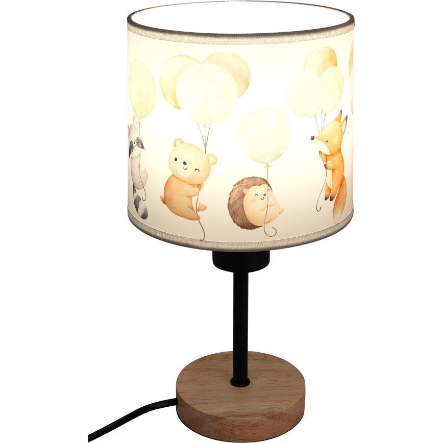 Brilagi - Børnebordlampe BOBO WOOD 1xE27/25W/230V eg/sort/hvid/dyremotiv