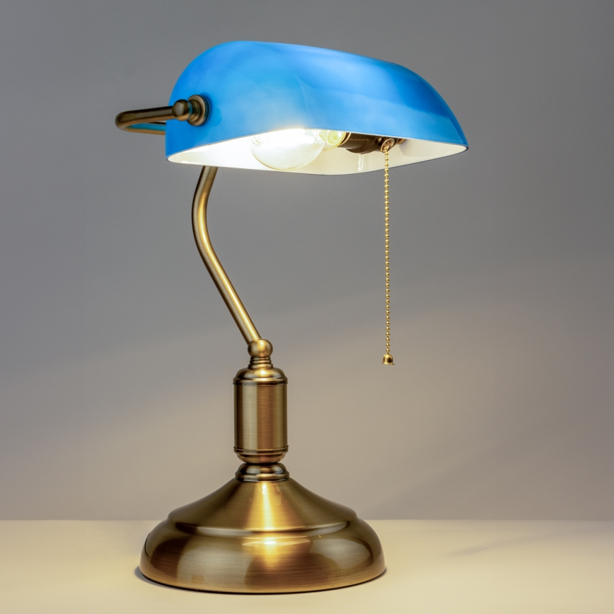 Brilagi - Bordlampe BANK OFFICE 1xE27/60W/230V messing/blå