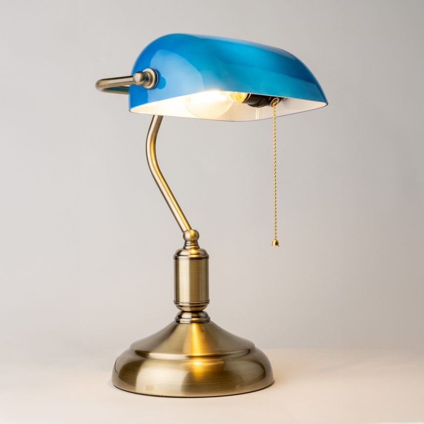Brilagi - Bordlampe BANK OFFICE 1xE27/60W/230V messing/blå