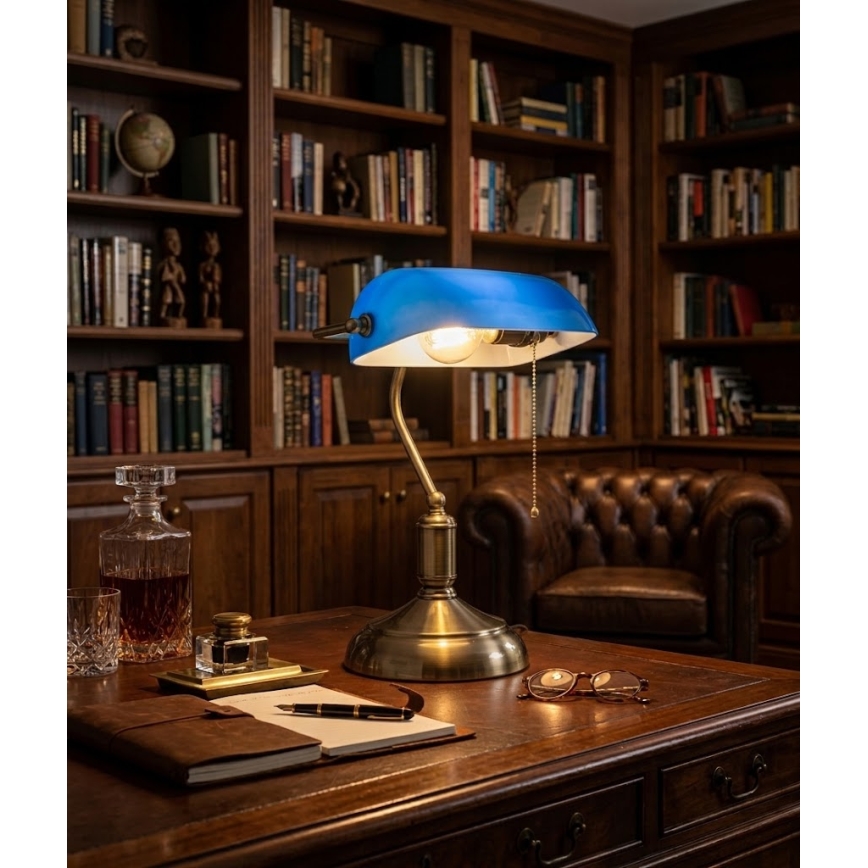 BRILAGI - Bordlampe BANK OFFICE 1xE27/60W/230V messing/blå