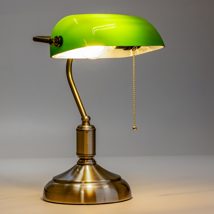 Brilagi - Bordlampe BANK OFFICE 1xE27/60W/230V messing/grøn