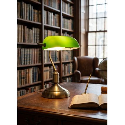 BRILAGI - Bordlampe BANK OFFICE 1xE27/60W/230V messing/grøn