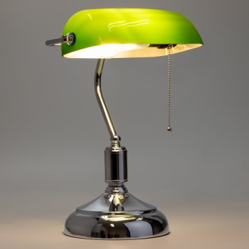 Brilagi - Bordlampe BANK OFFICE 1xE27/60W/230V skinnende krom/grøn