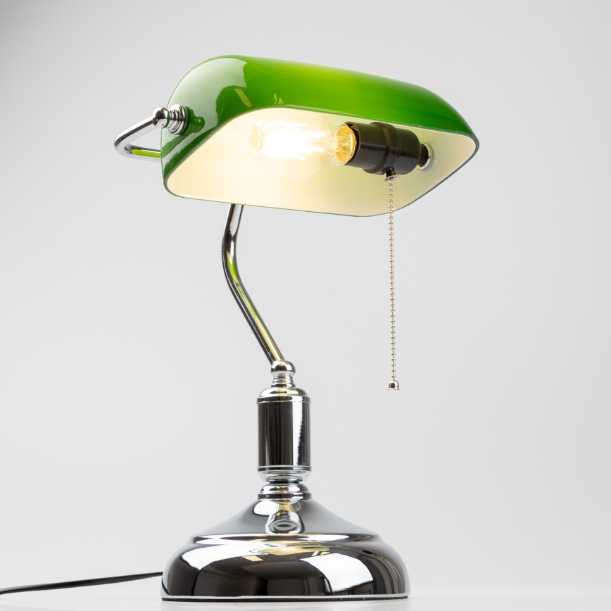 Brilagi - Bordlampe BANK OFFICE 1xE27/60W/230V skinnende krom/grøn