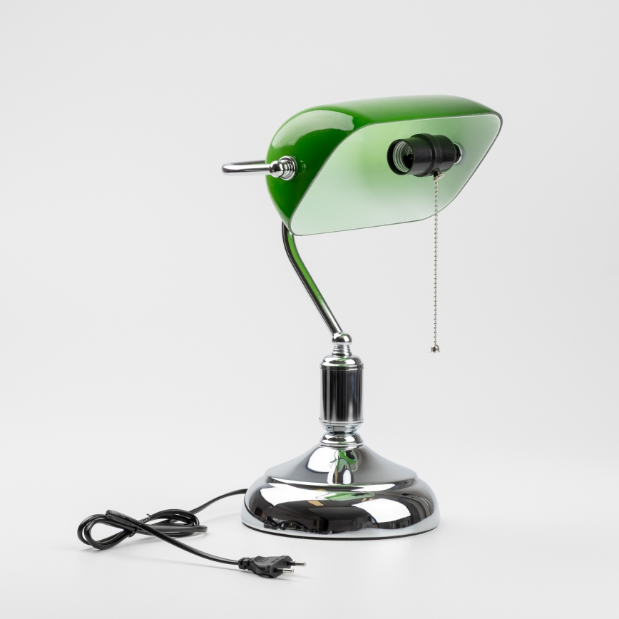 Brilagi - Bordlampe BANK OFFICE 1xE27/60W/230V skinnende krom/grøn