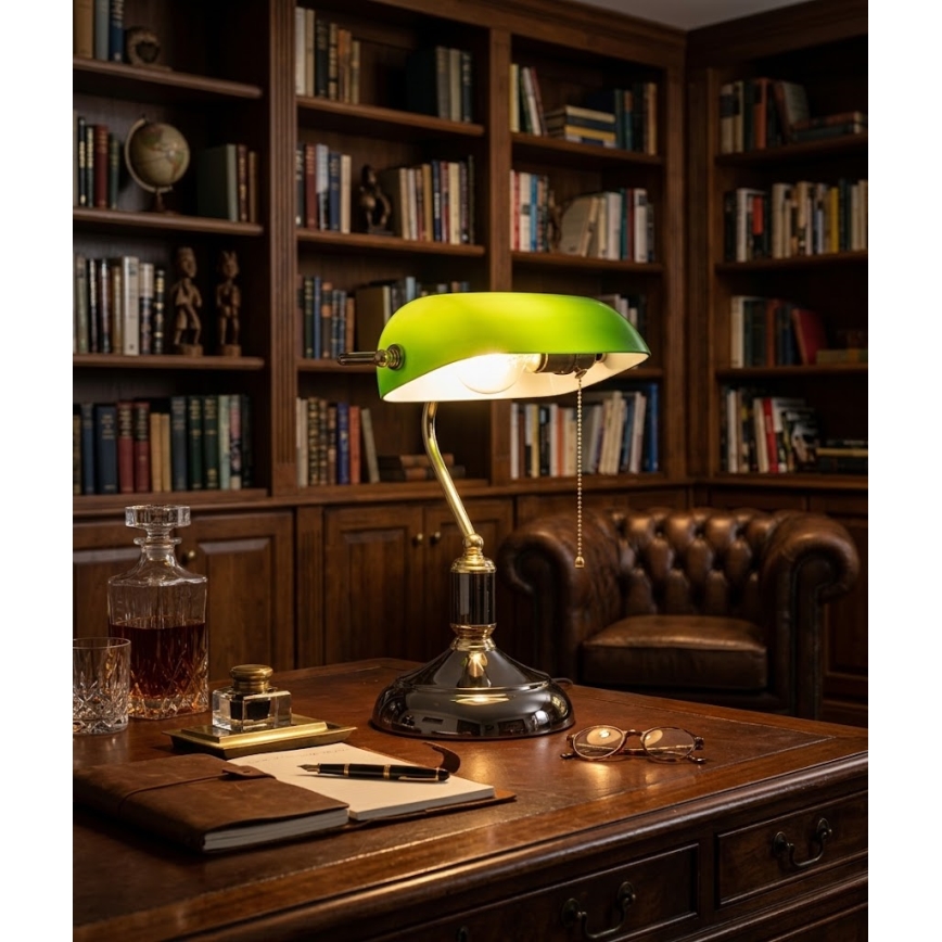 BRILAGI - Bordlampe BANK OFFICE 1xE27/60W/230V sort/guld/grøn