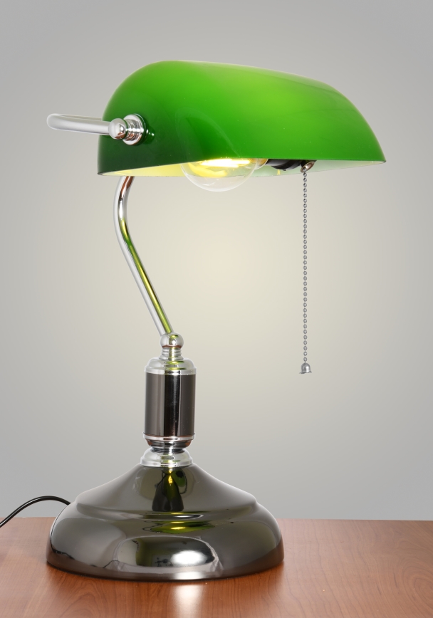 Brilagi - Bordlampe BANK OFFICE 1xE27/60W/230V sort/sølv/grøn
