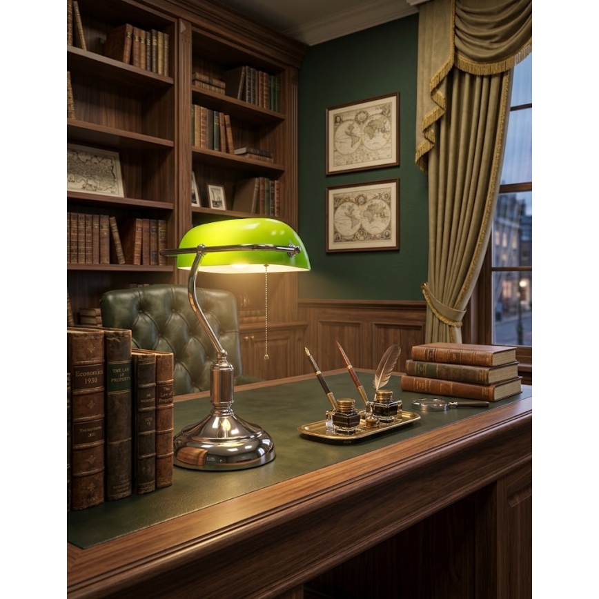 BRILAGI - Bordlampe BANK OFFICE 1xE27/60W/230V sort/sølv/grøn