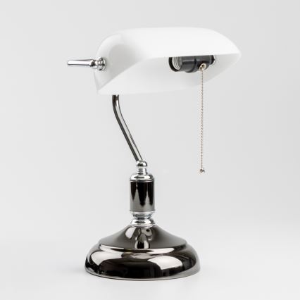 Brilagi - Bordlampe BANK OFFICE 1xE27/60W/230V sort/sølv/hvid