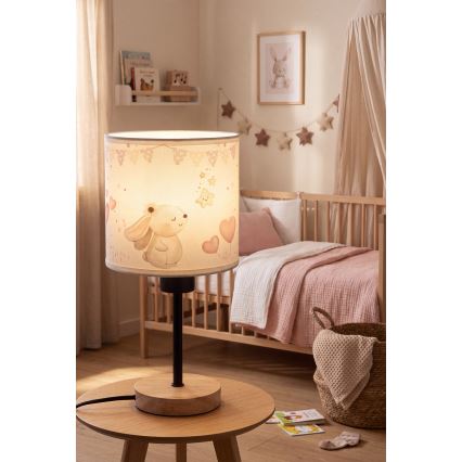 Brilagi - Børnebordlampe BOBO WOOD 1xE27/25W/230V eg/sort/creme/kaninmotiv