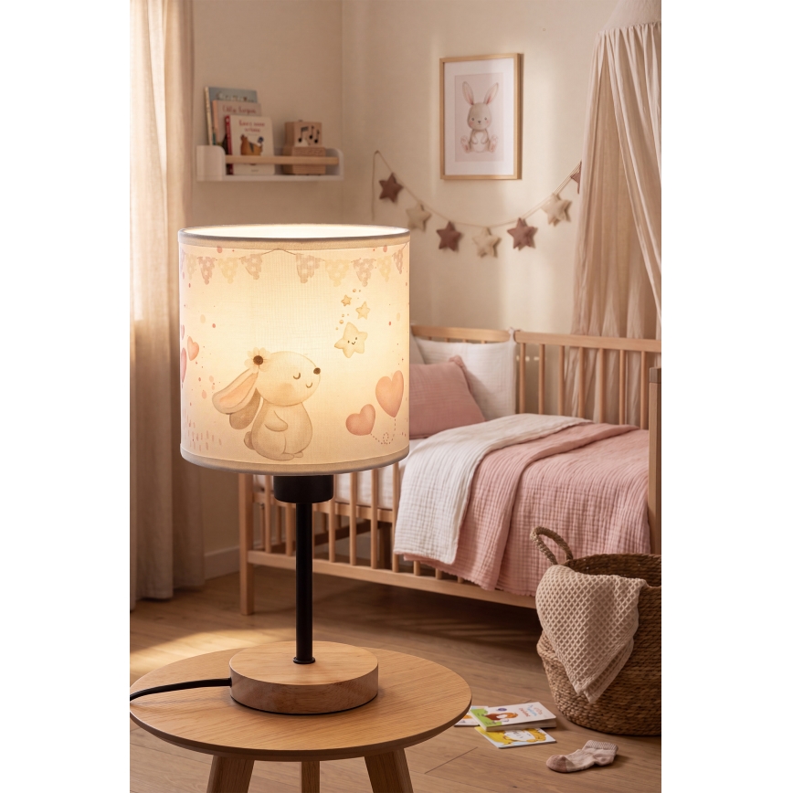 Brilagi - Børnebordlampe BOBO WOOD 1xE27/25W/230V eg/sort/creme/kaninmotiv