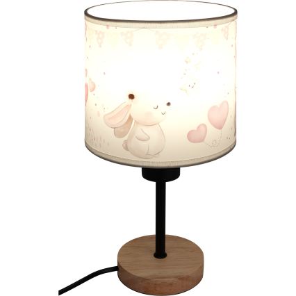 Brilagi - Børnebordlampe BOBO WOOD 1xE27/25W/230V eg/sort/creme/kaninmotiv