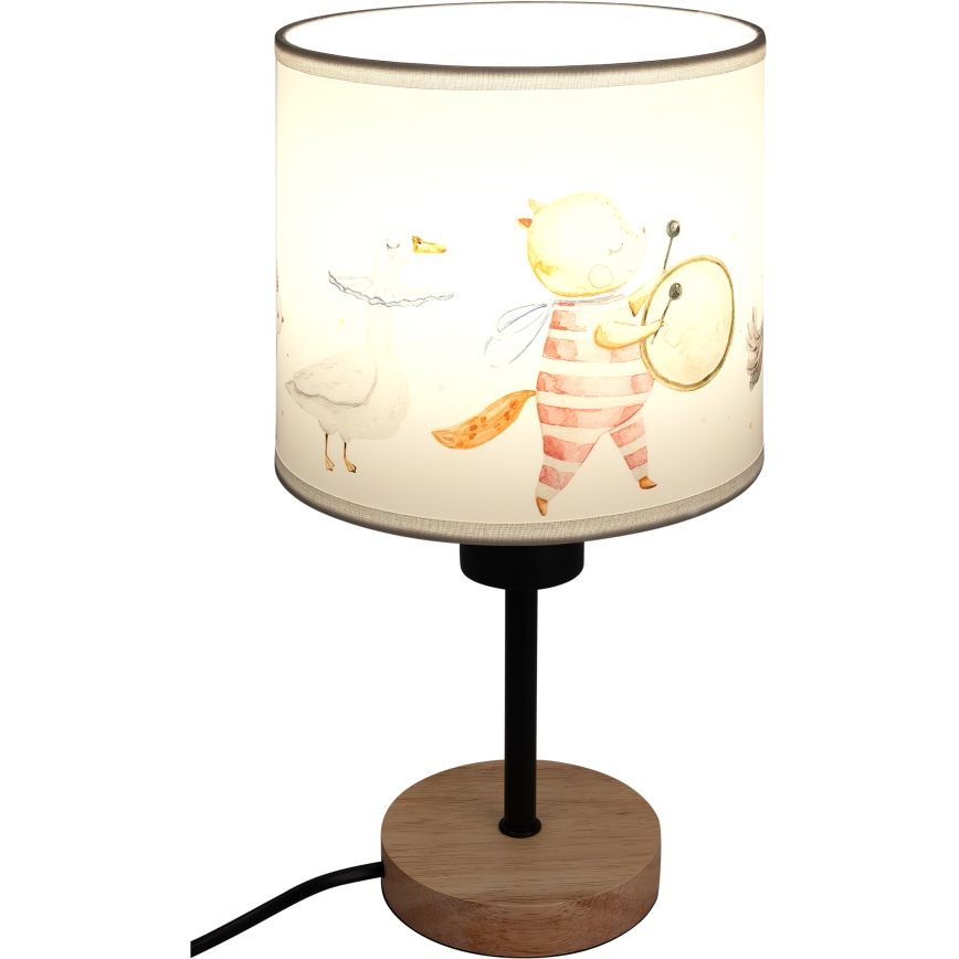 Brilagi - Børnebordlampe BOBO WOOD 1xE27/25W/230V eg/sort/hvid/med dyremotiver