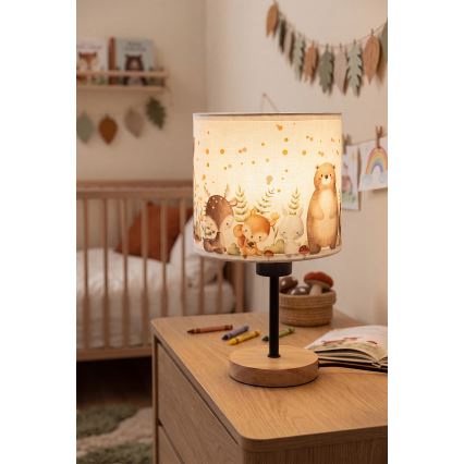 Brilagi - Børnebordlampe BOBO WOOD 1xE27/25W/230V eg/sort/hvid/med dyremotiv