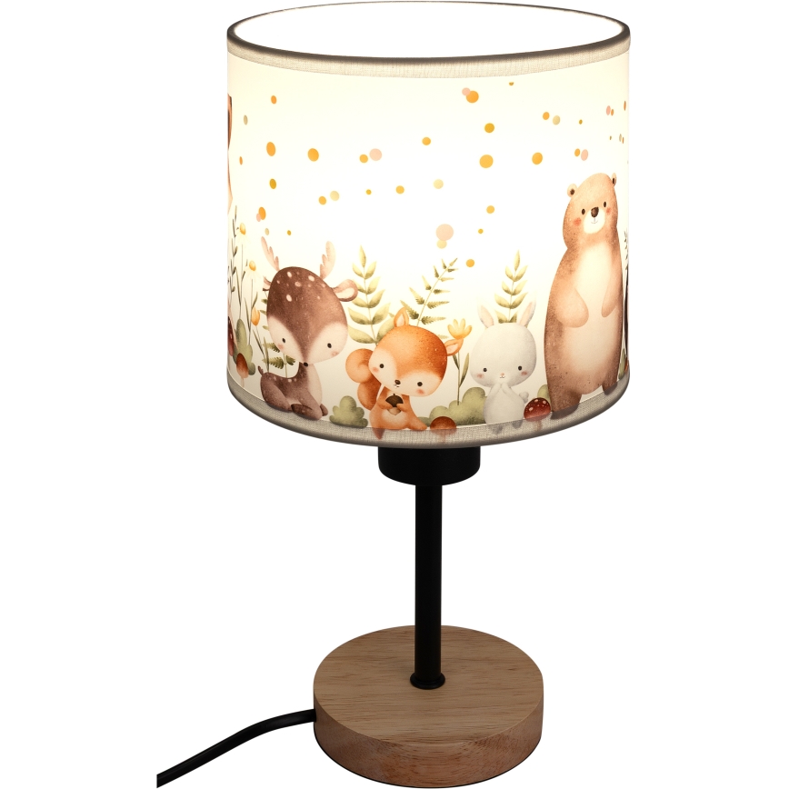 Brilagi - Børnebordlampe BOBO WOOD 1xE27/25W/230V eg/sort/hvid/med dyremotiv