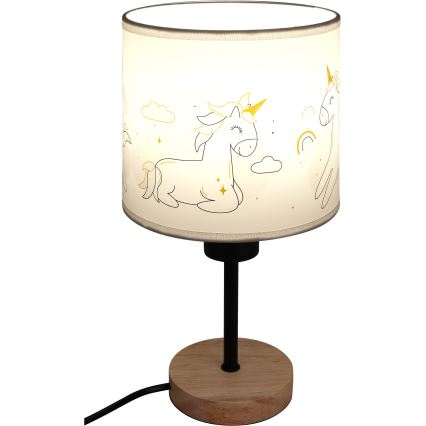 Brilagi - Børnebordlampe BOBO WOOD 1xE27/25W/230V eg/sort/hvid/enhjørninger