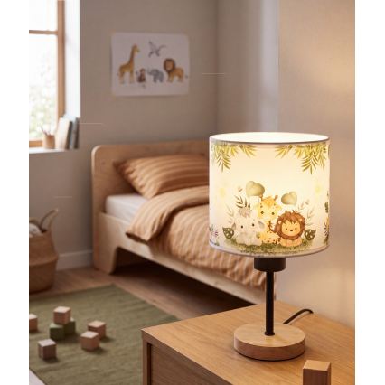 Brilagi - Børnebordlampe BOBO WOOD 1xE27/25W/230V eg/sort/hvid/grøn/jungle