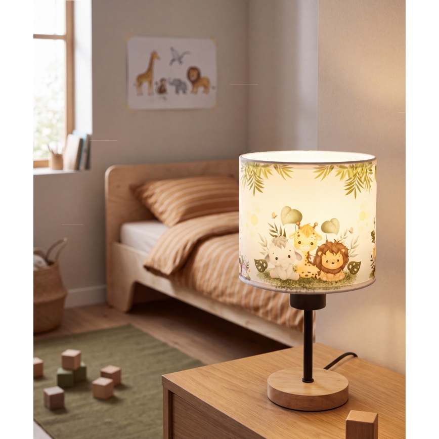 Brilagi - Børnebordlampe BOBO WOOD 1xE27/25W/230V eg/sort/hvid/grøn/jungle