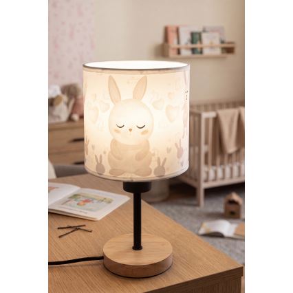 Brilagi - BOBO WOOD børnebordlampe 1xE27/25W/230V eg/sort/hvid, med kaninmotiv