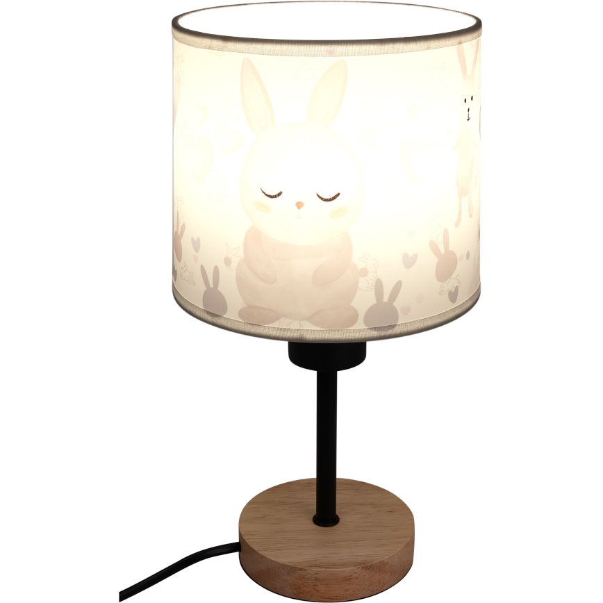 Brilagi - BOBO WOOD børnebordlampe 1xE27/25W/230V eg/sort/hvid, med kaninmotiv
