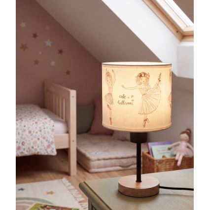 Brilagi - Børnebordlampe BOBO WOOD 1xE27/25W/230V eg/sort/hvid/lyserød/ballerinaer