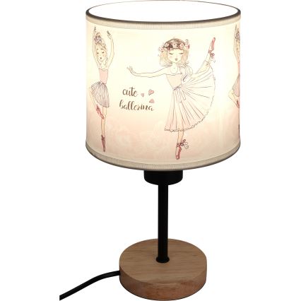 Brilagi - Børnebordlampe BOBO WOOD 1xE27/25W/230V eg/sort/hvid/lyserød/ballerinaer