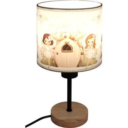 Brilagi - Børnebordlampe BOBO WOOD 1xE27/25W/230V eg/sort/hvid/lyserød/feer