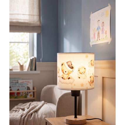 Brilagi - Børnebordlampe BOBO WOOD 1xE27/25W/230V eg/sort/hvid/bamser