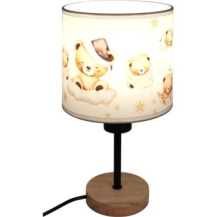 Brilagi - Børnebordlampe BOBO WOOD 1xE27/25W/230V eg/sort/hvid/bamser