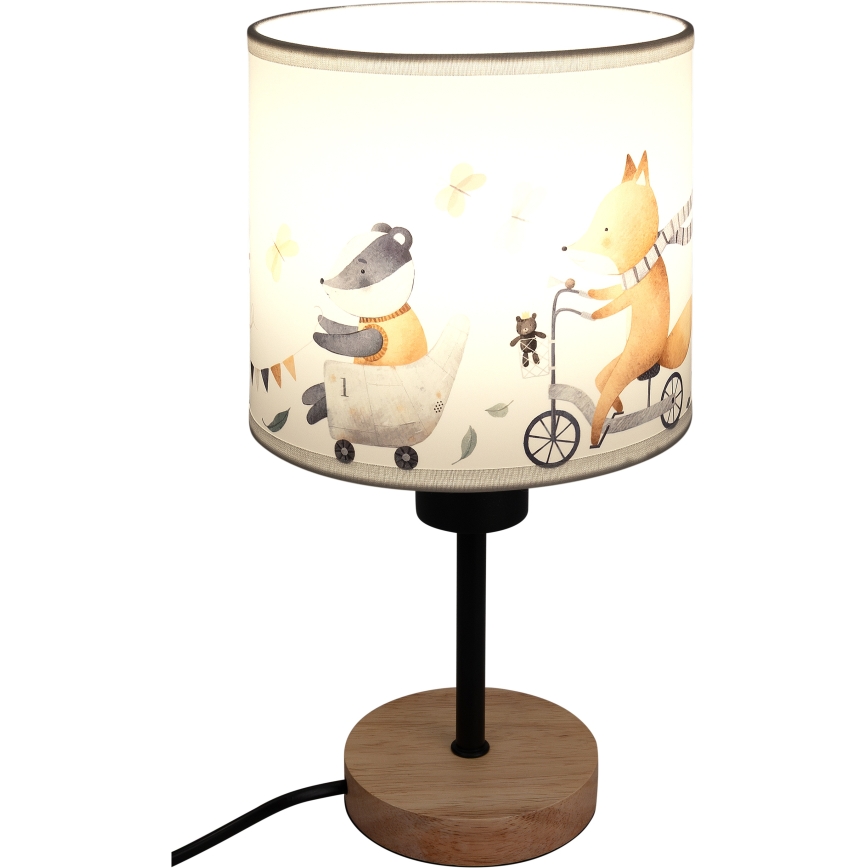 Brilagi - Børnebordlampe BOBO WOOD 1xE27/25W/230V eg/sort/hvid/med dyremotiver