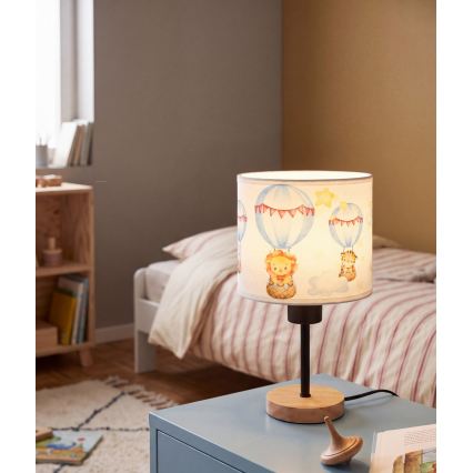 Brilagi - Børnebordlampe BOBO WOOD 1xE27/25W/230V eg/sort/hvid/dyremotiv
