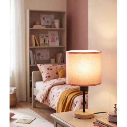 Brilagi - Børneskrivebordslampe BOBO WOOD 1xE27/25W/230V eg/sort/lyserød