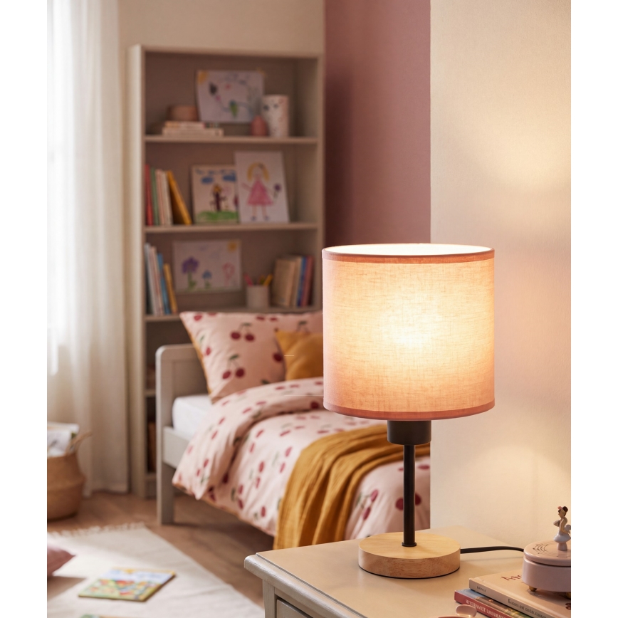 Brilagi - Børneskrivebordslampe BOBO WOOD 1xE27/25W/230V eg/sort/lyserød