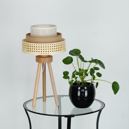 Brilagi - Bordlampe CEDAR LUNETA 1xE27/15W/230V rattan/brun/kremet