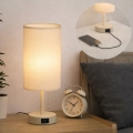 Brilagi - Bordlampe med USB-port TABLON 1xE27/25W/230V beige/cremefarvet