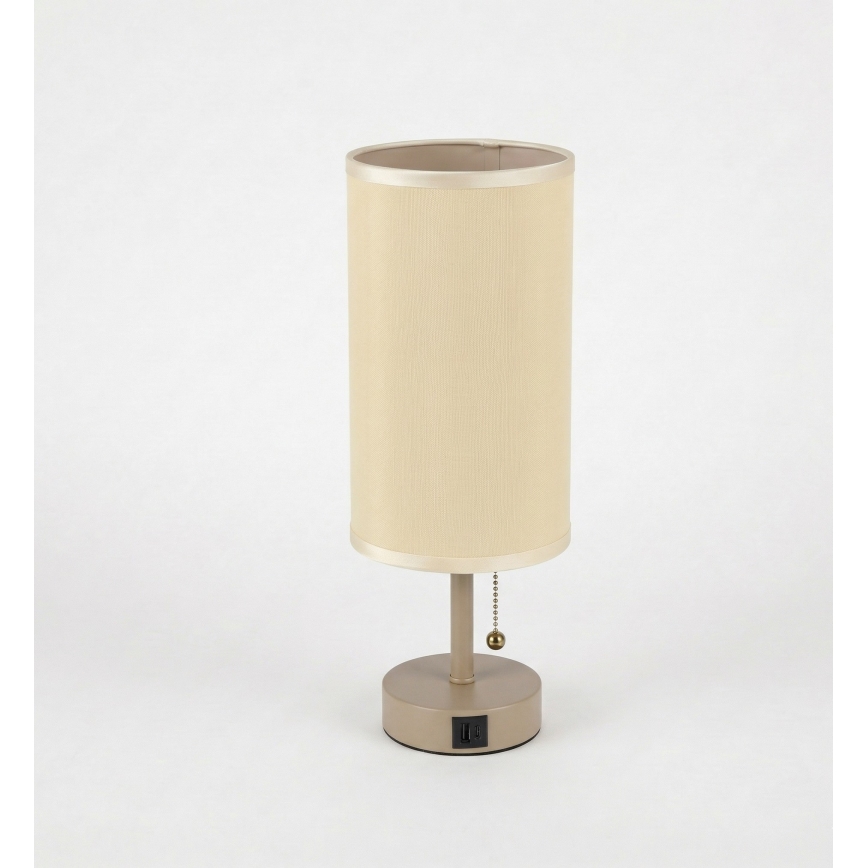 Brilagi - Bordlampe med USB-port TABLON 1xE27/25W/230V beige/cremefarvet